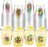 50 Pcs Summer Hawaiian Cups 12 oz Plastic Tropical Luau Glasses