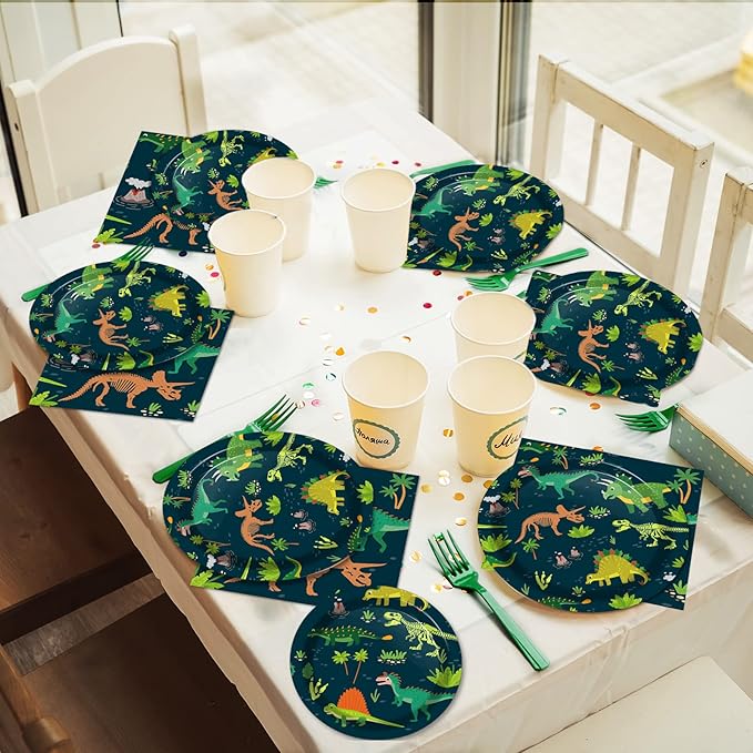 96PCS Dinosaur Tableware Set Fossil Dinosaur World Dinnerware