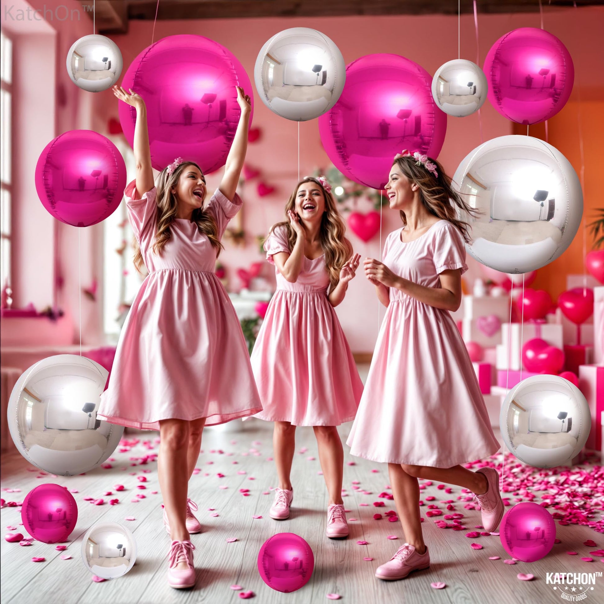 KatchOn, Hot Pink and Silver Balloons - 22 Inch Pack of 14 | Silver