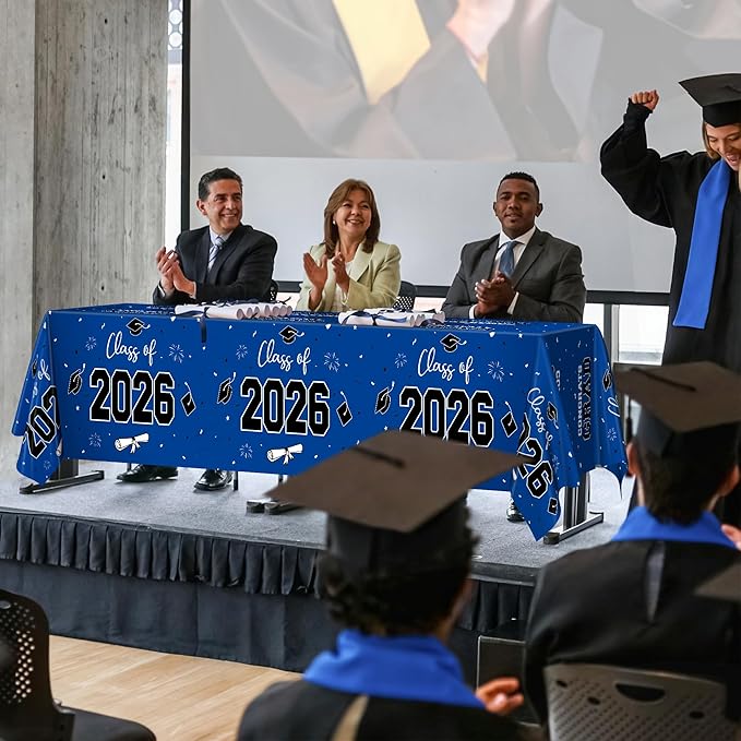 QZYL 4 Pack Graduation Tablecloth, 54" x 108" Blue Graduation Table