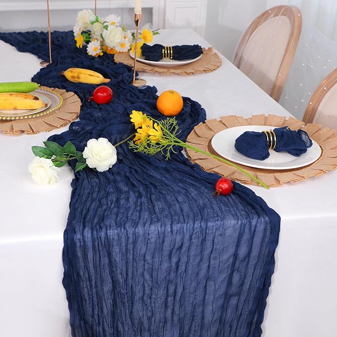 Snowkingdom 6PCS 10Ft Navy Blue Cheesecloth Table Runner, 120inch