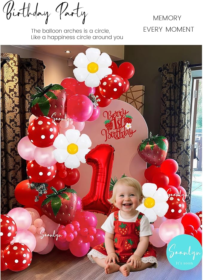 Berry First Birthday Decor 127Pcs Strawberry Balloon Arch Kit with