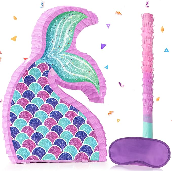 Mermaid Tail Pinata with Stick and Blindfold Mermaid Pinata for