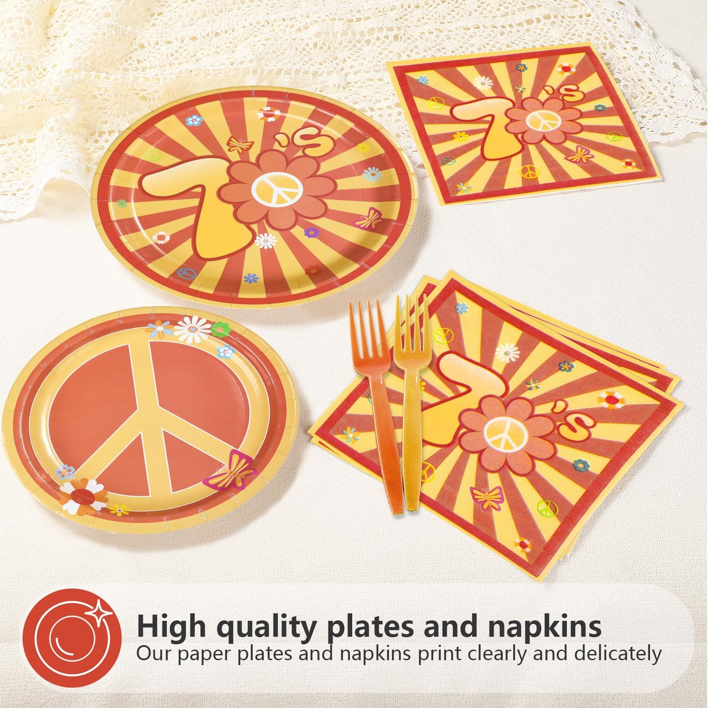 Greencian 96Pcs 70s Party Decorations Hippie Daisy Flower Plates and