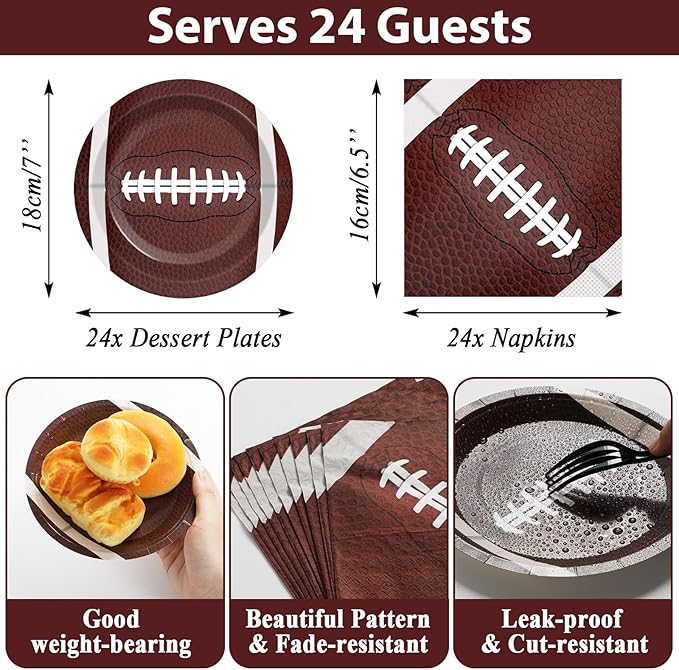 Football Party Supplies Serves 24 Football Party Paper Plates