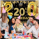 20th Birthday Decorations for Him Her with Banner Black and Gold