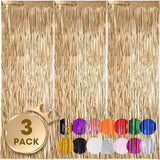 Voircoloria 3 Pack 3.3x8.2 Feet Champagne Foil Fringe Backdrop