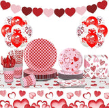 146Pcs Valentine's Day Party Tableware Set Red Heart Love Disposable