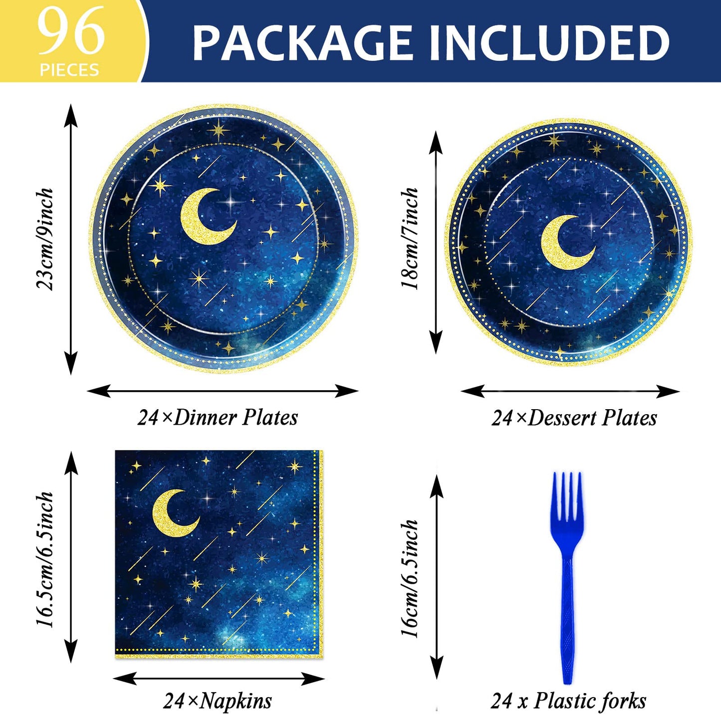chiazllta 96 Pcs Starry Night Plates and Napkins Party Supplies Sweet