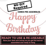 KatchOn Glitter Rose Gold Cursive Happy Birthday Banner - Pre-Strung