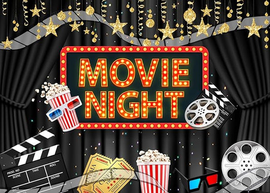 Movie Night Backdrop Fabric 10x6.5ft Cinema Popcorn Light Movie