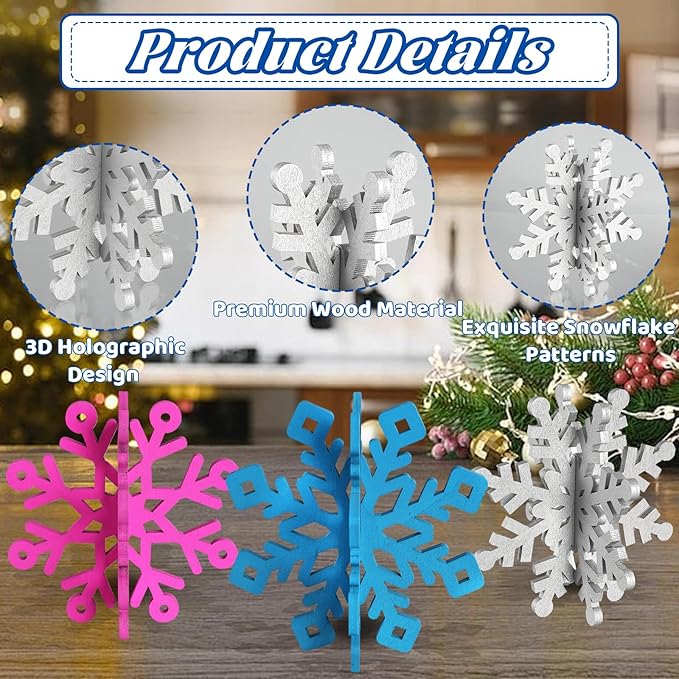 6 Sets Snowflake Christmas Table Decorations 12pcs Blue Fuchsia