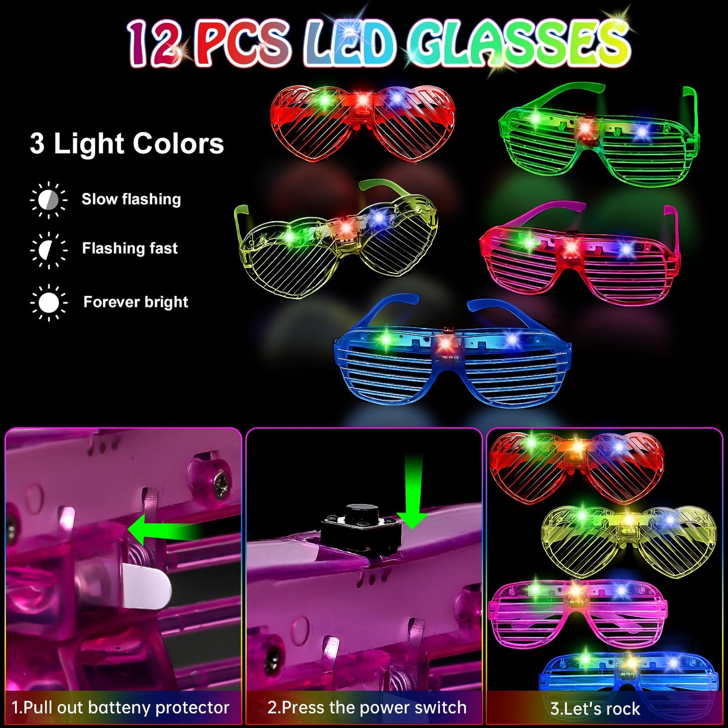 156 PCS Glow in the Dark Valentines Day Party Supplies, 12 Light Up