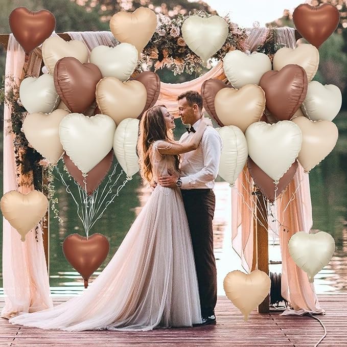 Cream Brown Heart Balloons, 12Pcs Brown Apricot Foil Balloons, Beige