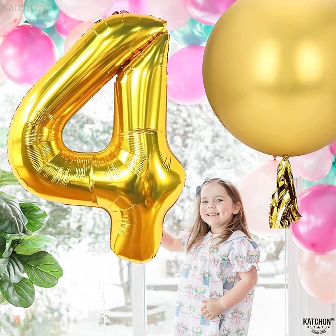 KatchOn, Gold Number 4 Balloons - Big, 40 Inch | 4 Birthday Balloon