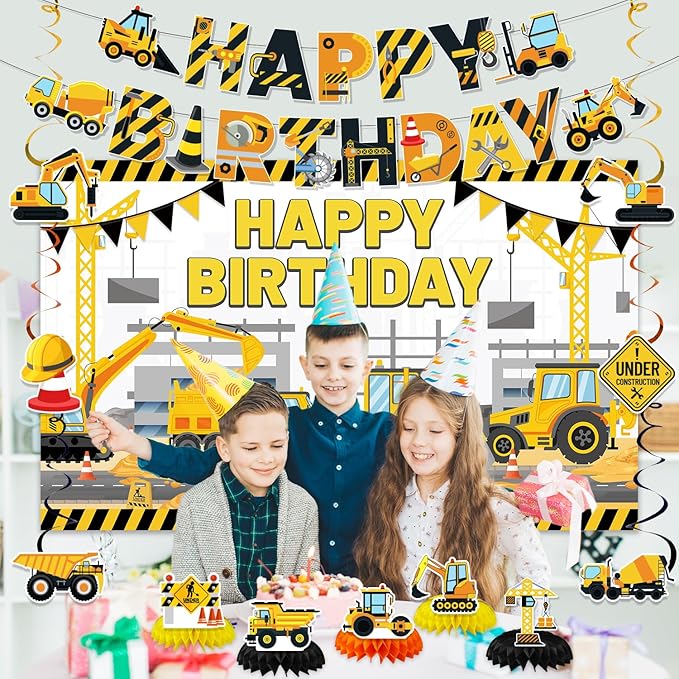 Construction Birthday Party Supplies & Decorations Kit with