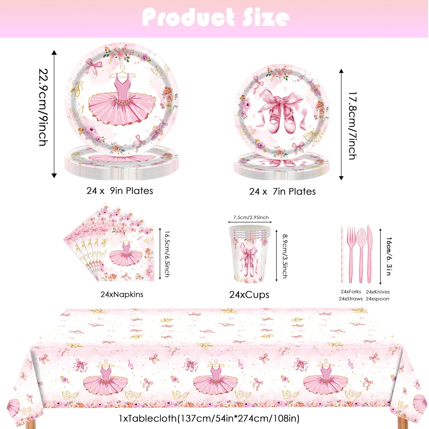 GalaHub 193Pcs Ballerina Birthday Party Decorations for 24 - Ballet