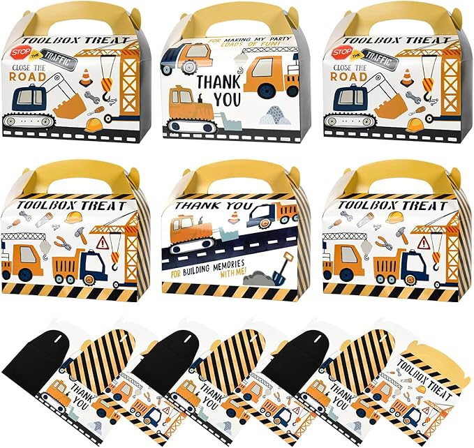 DjinnGlory 36 Pack Cute Construction Party Favor Treat Boxes Small