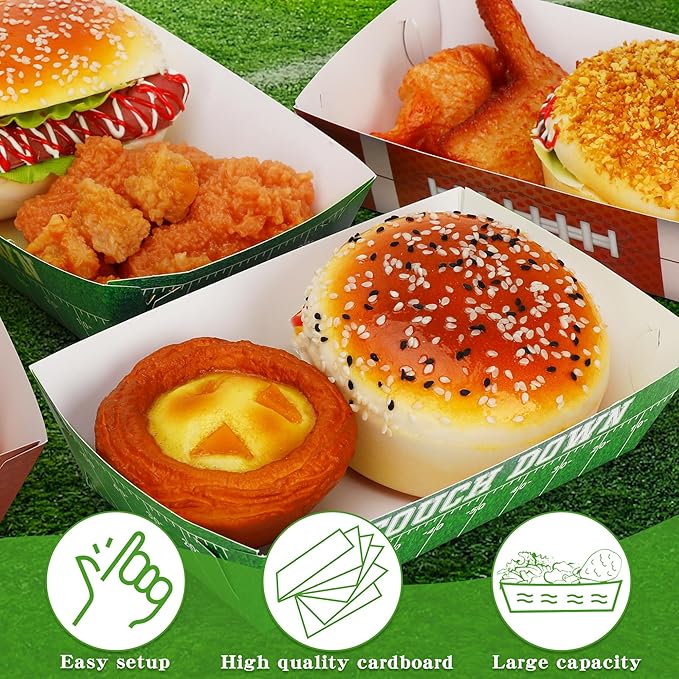 100 PCS Football Party Supplies Football Paper Food Tray Large