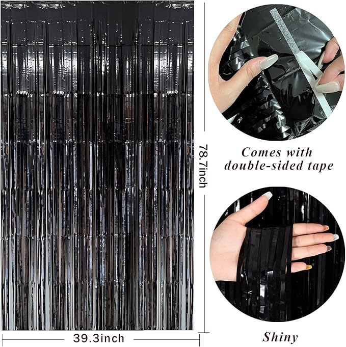 Black Party Streamers Foil Fringe Backdrop Curtains Tinsel Streamers #