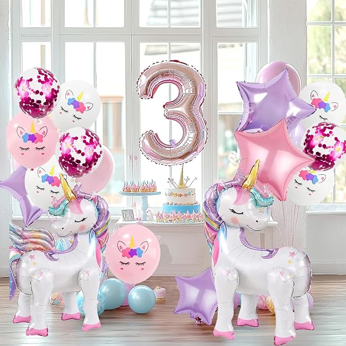 16 Pcs Unicorn Balloons Kit for Birthday Party Decorations 2 Self