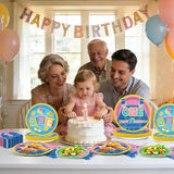 96Pcs Cartoon Girls 1st Birthday Plates and Napkins English Teacher
