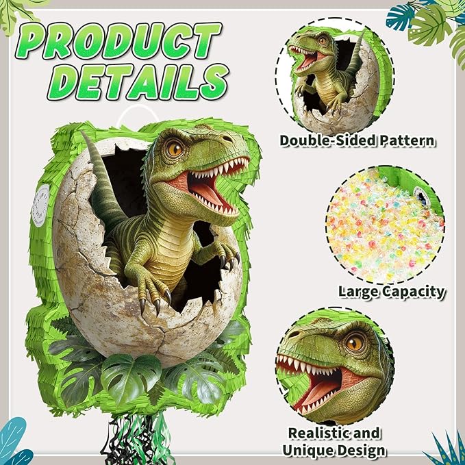 WERNNSAI Dinosaur Egg Piñata - Trex Piñata with Blindfold and Bat for