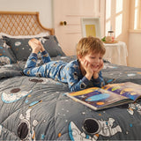 JSD Grey Astronaut Kids Comforter Set Twin Size, 2 Piece Space Theme