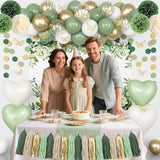 Sage Green Birthday Decorations Kit for Green Neutral Boho Party