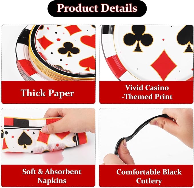 147 PCS Casino Party Supplies Set for 16 Guests Disposable Plates