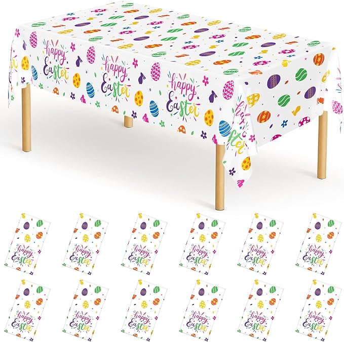 QZYL 12 Pack Easter Tablecloths Rectangular, 54" x 108" Disposable