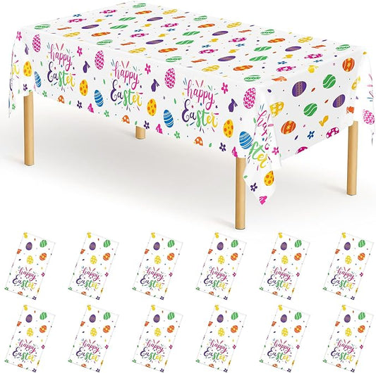 QZYL 12 Pack Easter Tablecloths Rectangular, 54" x 108" Disposable