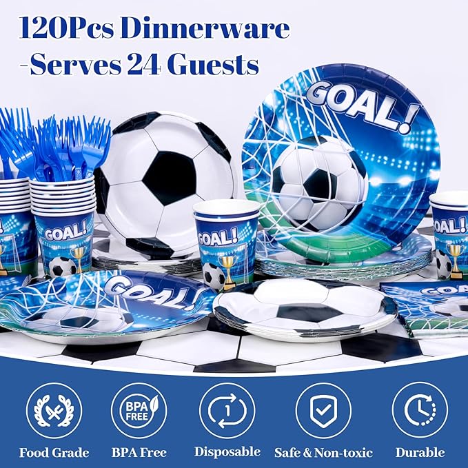 REDWORD Soccer Party Decorations 120Pcs Soccer Birthday Party