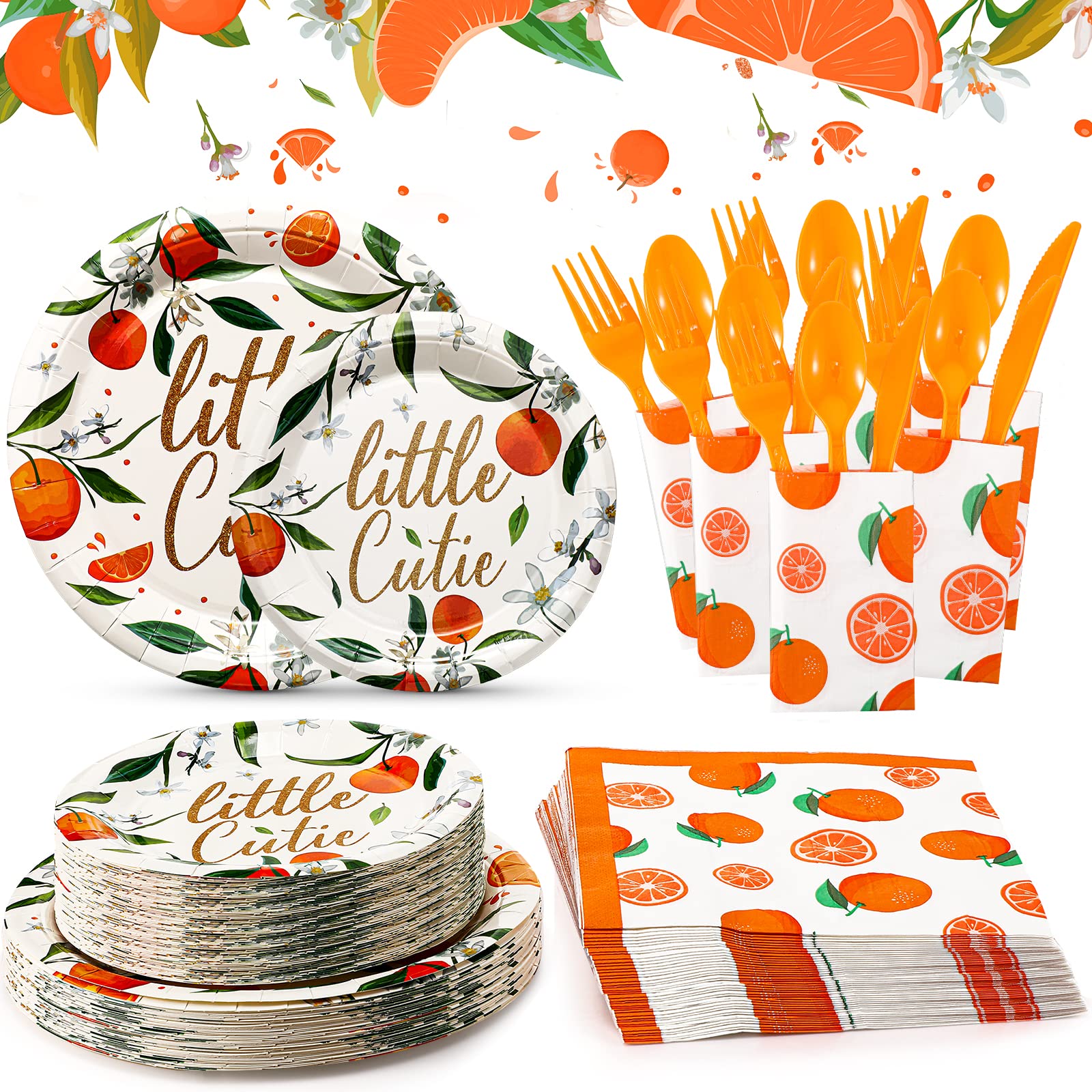 300 Pcs Little Cutie Baby Shower Paper Plates Napkins Party Supplies