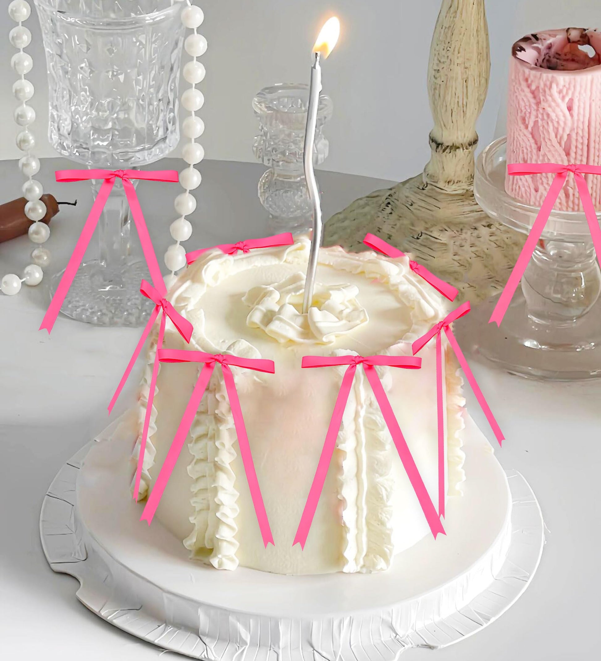 Pink Bow Cake Topper Pink Ribbons Bows for Cake Decorating Pink