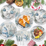96pcs Christmas Party Plates and Napkins Blue and Gray Winter