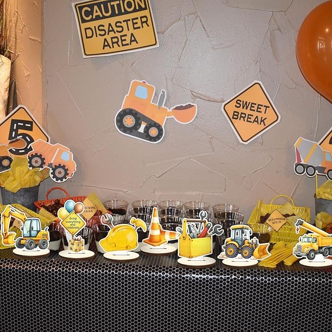 16 Pcs Wooden Construction Party Table Centerpiece Excavator Tractor