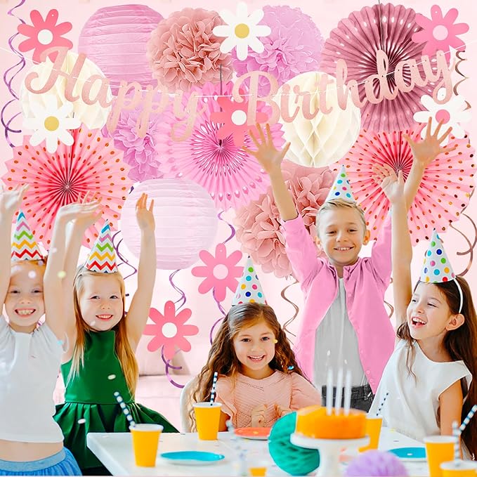 Pink Birthday Party-Decorations - 29pcs Beige Rose Gold Party