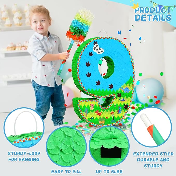 Number 9 Pinata for Birthday Party Decorations Jungle Dinosaur