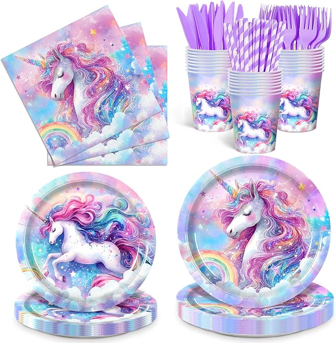 168Pcs Unicorn Plates and Napkins Unicorn Birthday Party Supplies