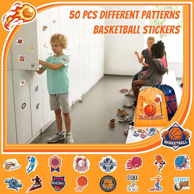 110 Pcs Basketball Party Favors Drawstring Backpack with Keychains
