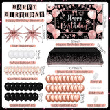 Rose Gold Birthday Party Decorations 63Pcs Rose Gold and Black Happy