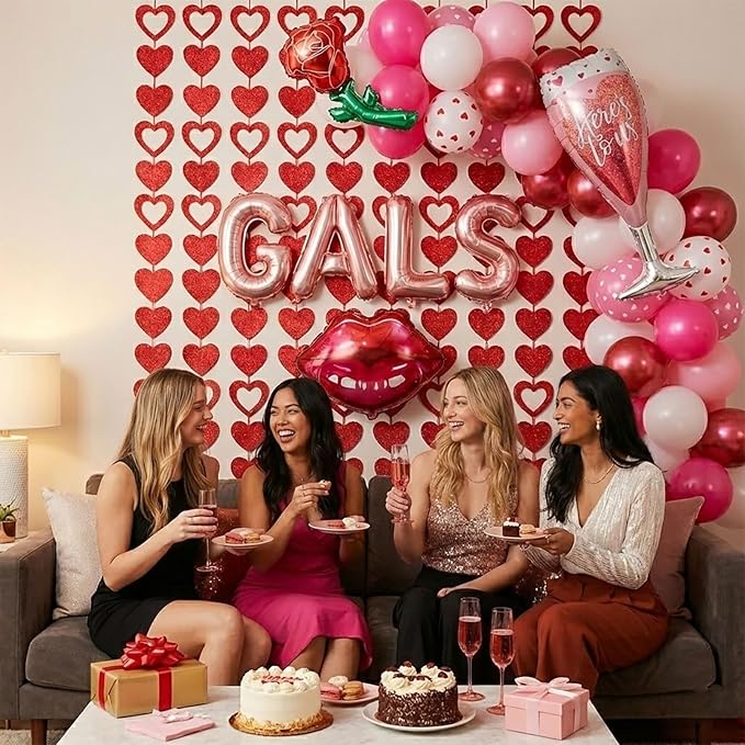 Galentines Day Party Decorations hot pink and pink Balloon Arch