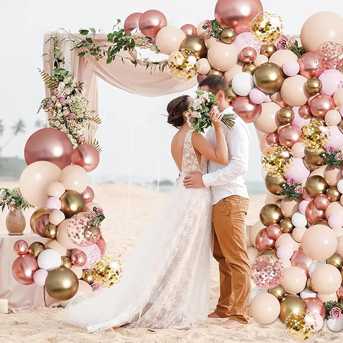 Rose Gold Balloon Garland Kit, Nude Pastel Pink Metallic Gold Matte
