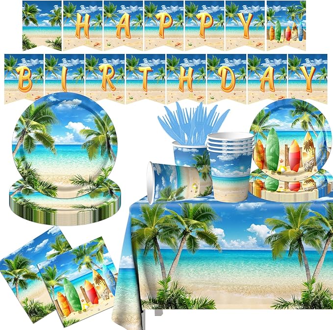 Beach Birthday Party Decorations 142PCS Beach Party Paper Plates