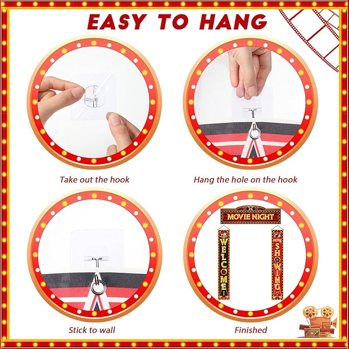 3 Pcs Movie Night Porch Banner Decorations Movie Theme Party Hanging