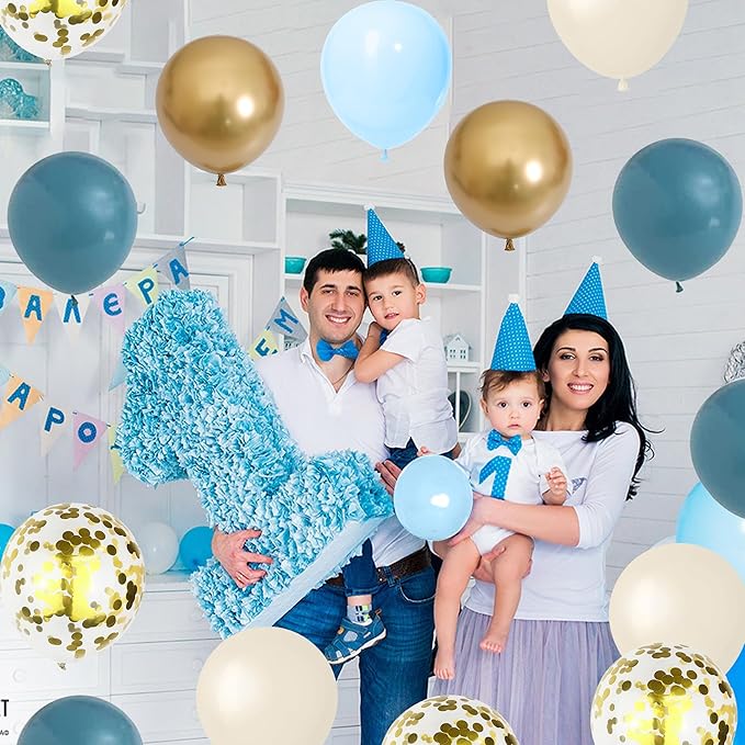 Togvu Dusty Blue Balloon Set, 60 Packs 12 Inches Metallic Chrome Gold