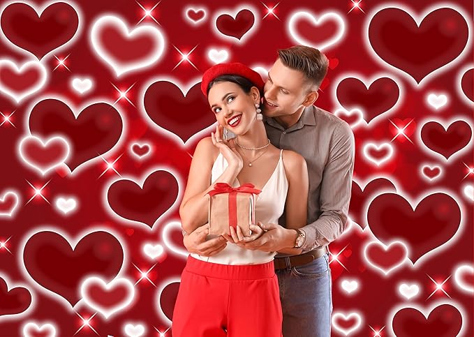 Red Heart Photo Backdrop Valentines Decorations 10x8FT Early 2000s