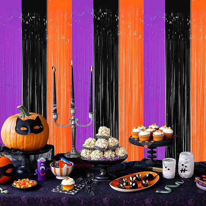 Voircoloria 3 Pack 3.3 x 8.2 ft Halloween Foil Fringe Backdrop