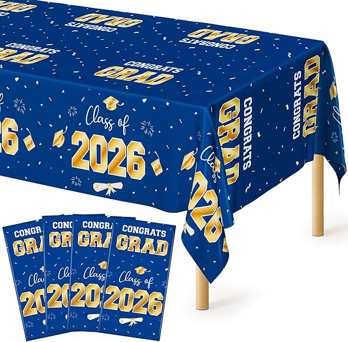 QZYL 4 Pack Graduation Decorations 2026, 54" x 108" Blue and Gold